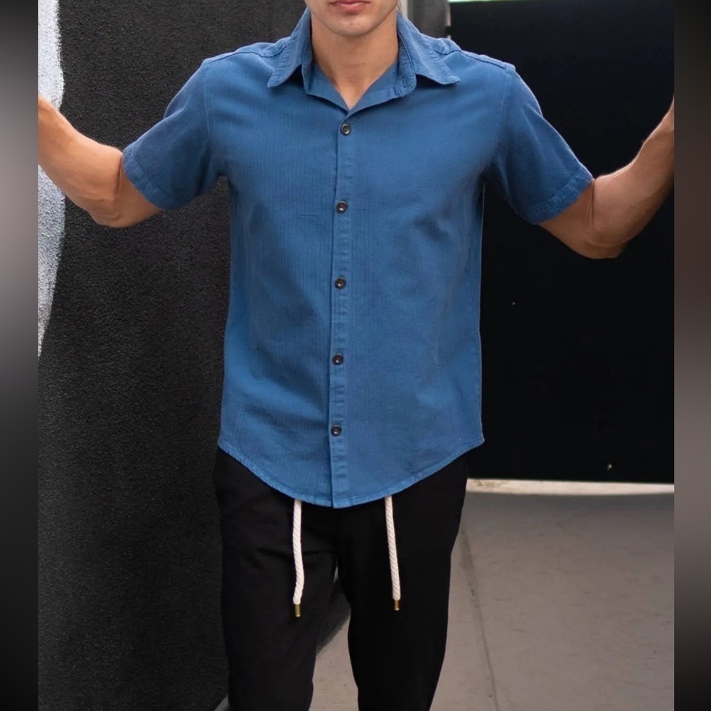 VKTRBLAK Steel Blue Herringbone Button Up Shirt